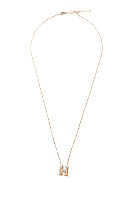 Letter H Pendant Necklace, 18K Gold & Diamond